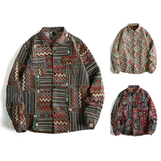 Camisa de manga larga con estampado jacquard para hombre