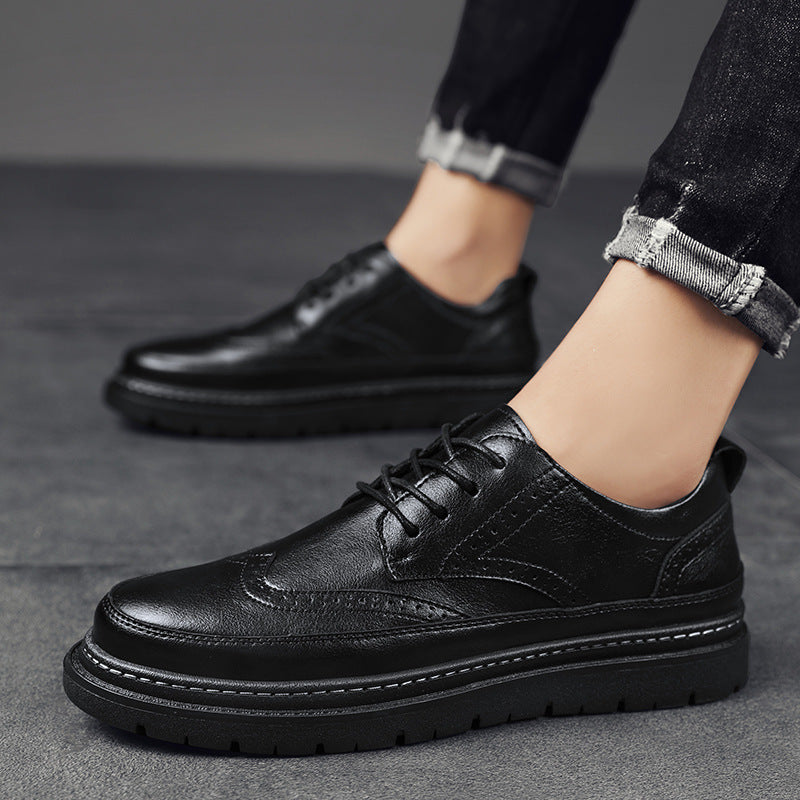 Zapatos de cuero estilo británico brogue para hombre, estilo coreano