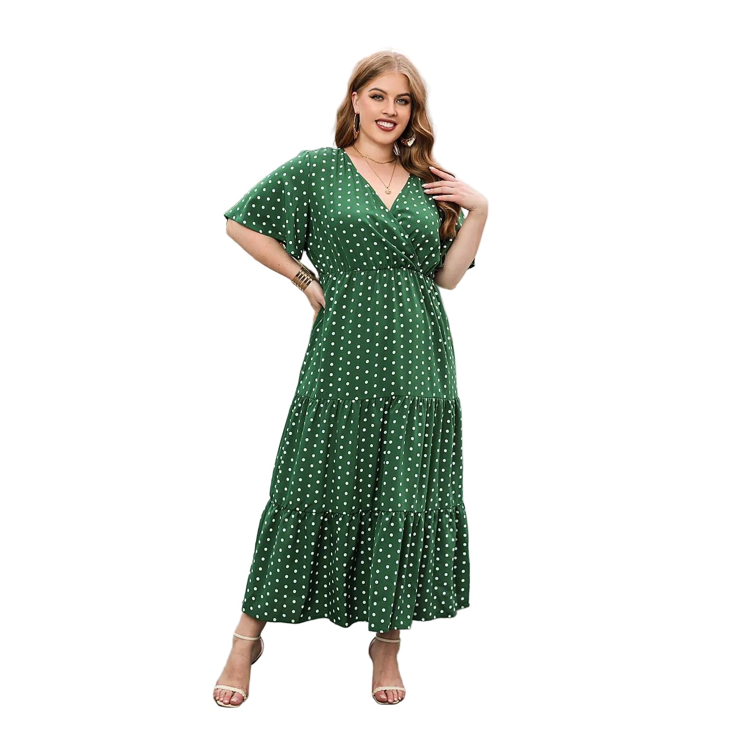 Vestido informal de lunares para mujer de talla grande para vacaciones