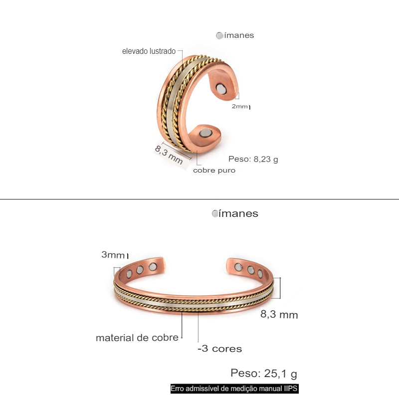 Pulseira de Cobre Magnético Anel de Energia de Cura para Mulheres Anel de Punho Ajustável em Ouro Rosa Pulseiras Bangles - A.S Foco