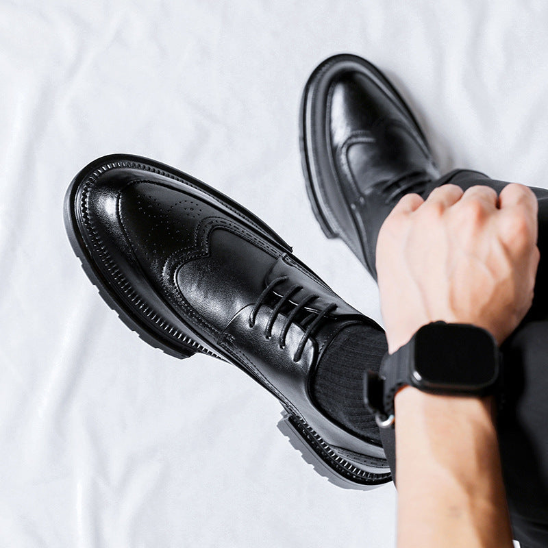 Zapatos casuales de plataforma brogue de cuero para hombre