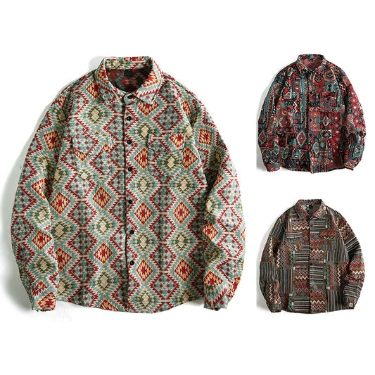 Camisa de manga larga con estampado jacquard para hombre