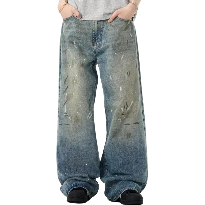 Pantalones rectos holgados con efecto desgastado