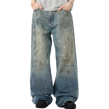 Pantalones rectos holgados con efecto desgastado