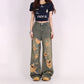 Retro Tattered Jeans Pants Love Wide Leg Jeans