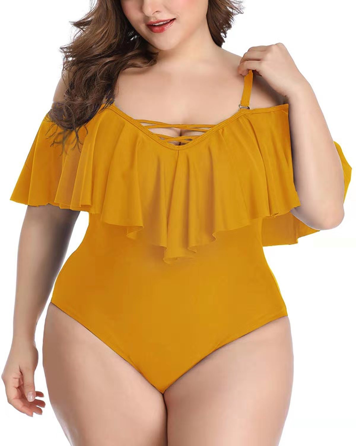 Bikini adelgazante de talla grande con volantes