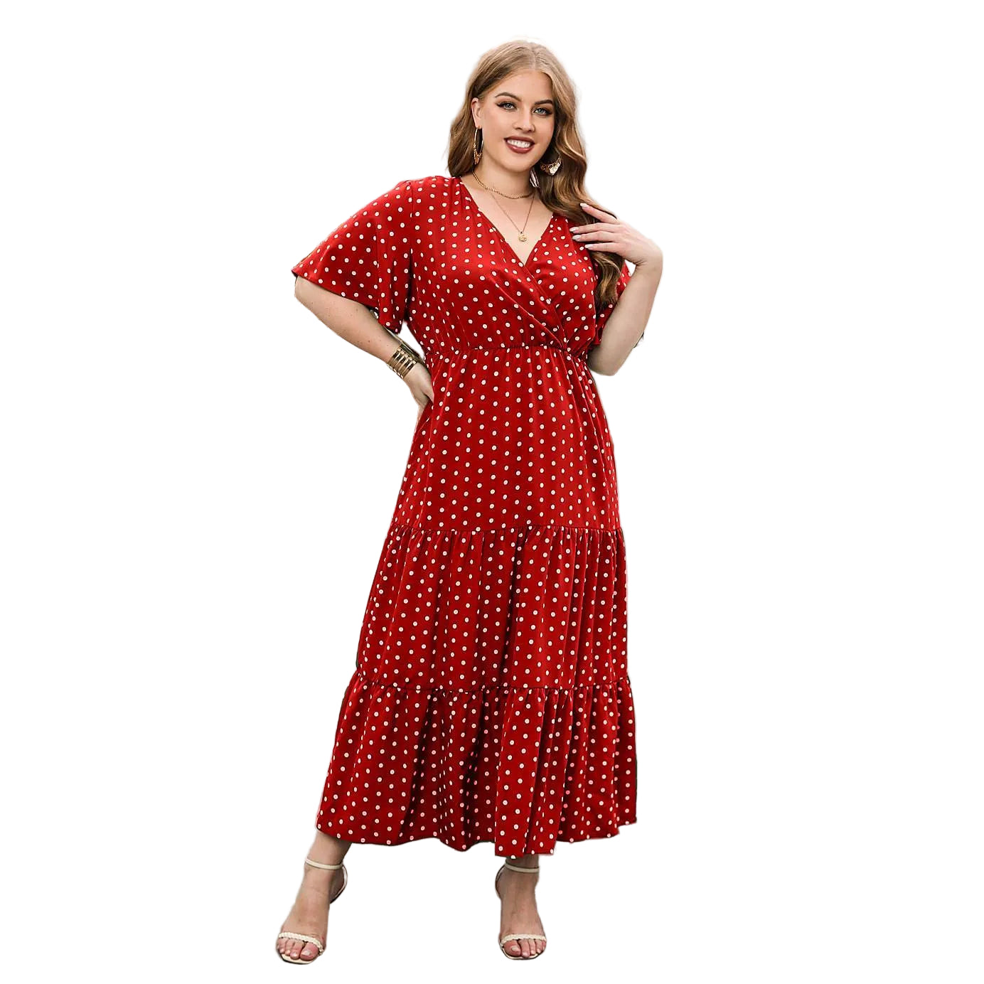 Vestido informal de lunares para mujer de talla grande para vacaciones
