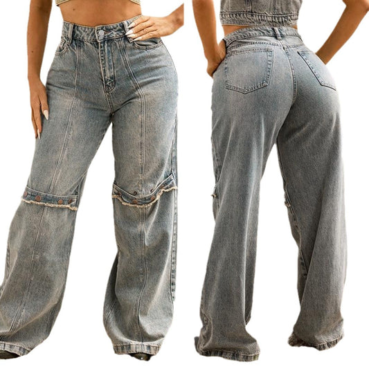 Vaqueros holgados de pierna ancha Y2k para mujer, estilo urbano vintage lavados