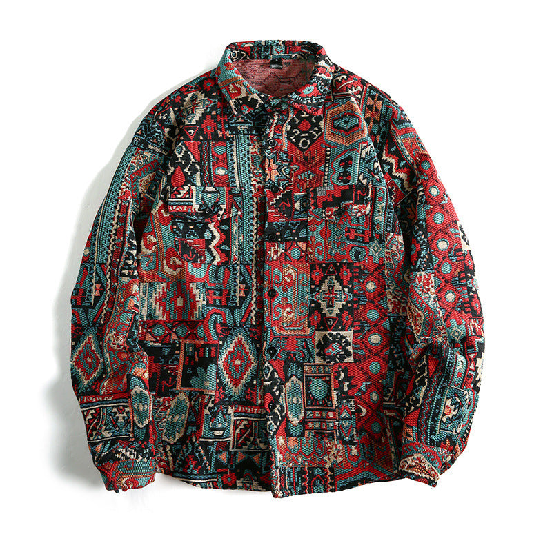 Camisa de manga larga con estampado jacquard para hombre