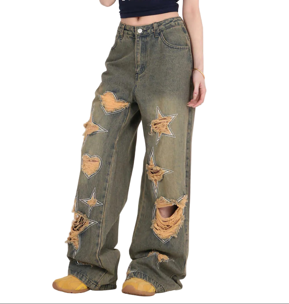 Pantalones vaqueros retro andrajosos Me encantan los vaqueros de pierna ancha