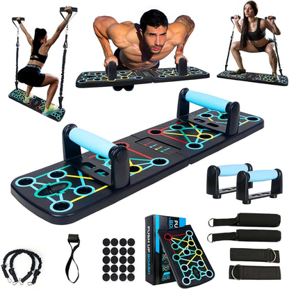 11pcs/set Push Up Board, Portable Foldable With Resistance Band,.