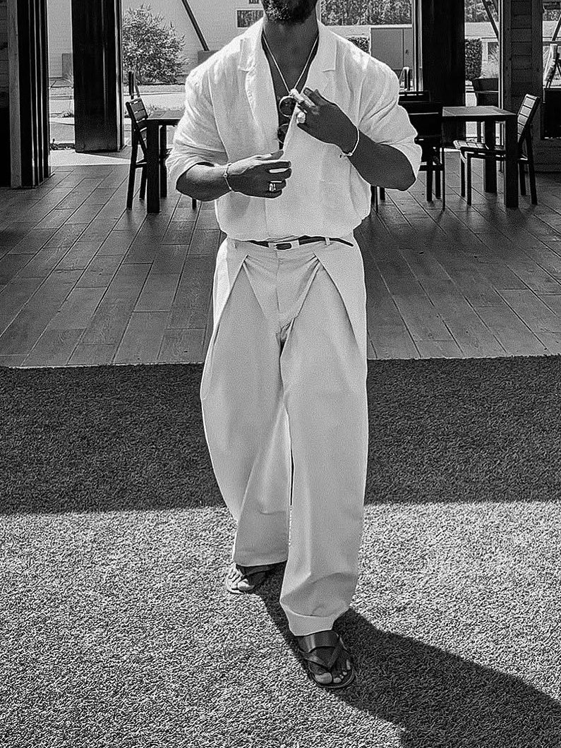 Pantalones casuales plisados de pierna ancha para hombre