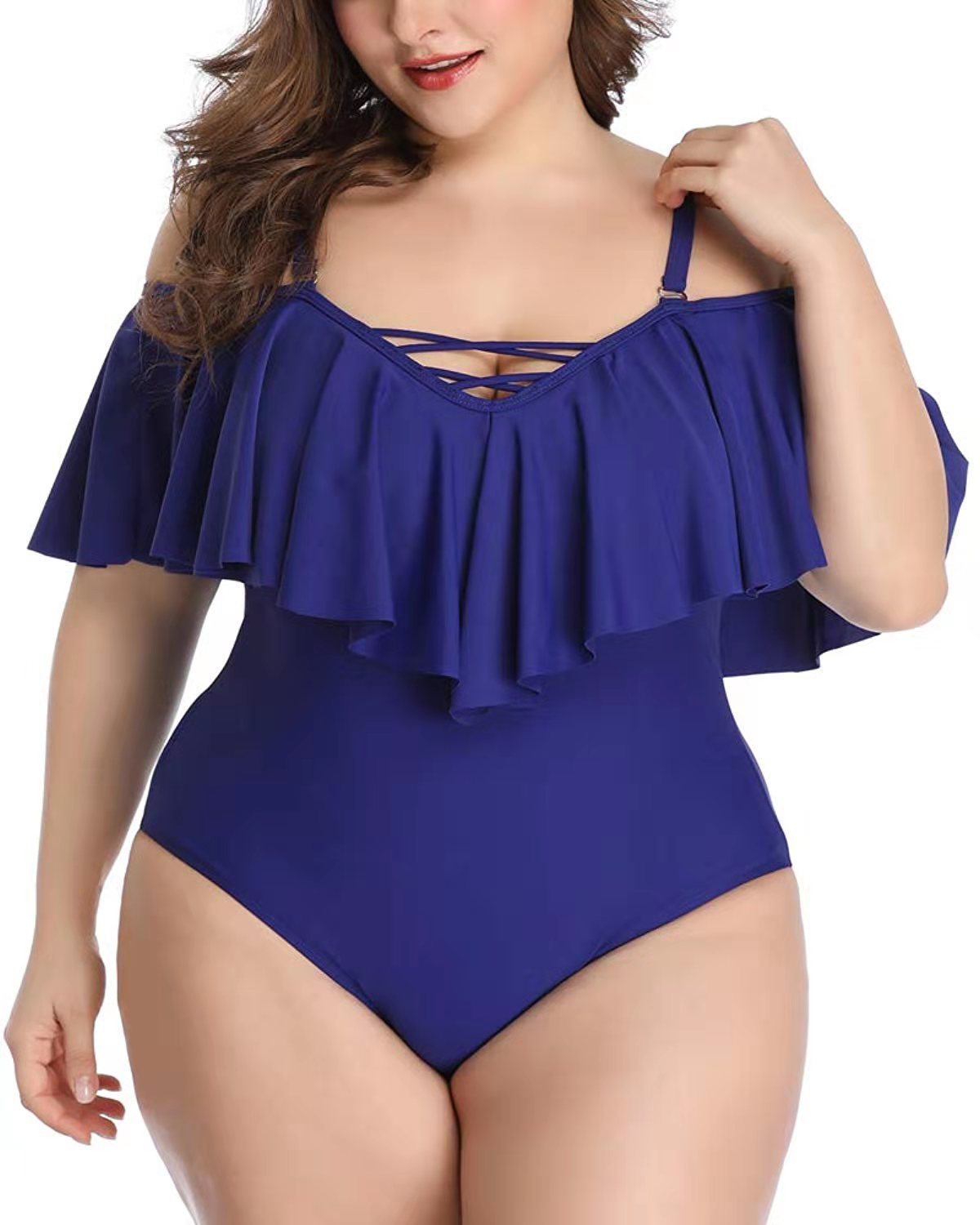 Bikini adelgazante de talla grande con volantes