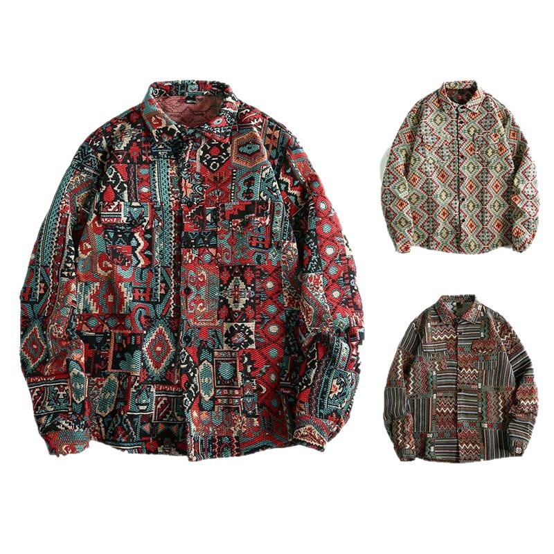 Camisa de manga larga con estampado jacquard para hombre