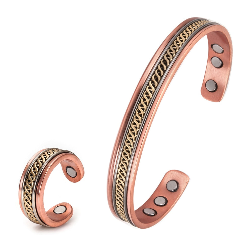 Pulseira de Cobre Magnético Anel de Energia de Cura para Mulheres Anel de Punho Ajustável em Ouro Rosa Pulseiras Bangles - A.S Foco
