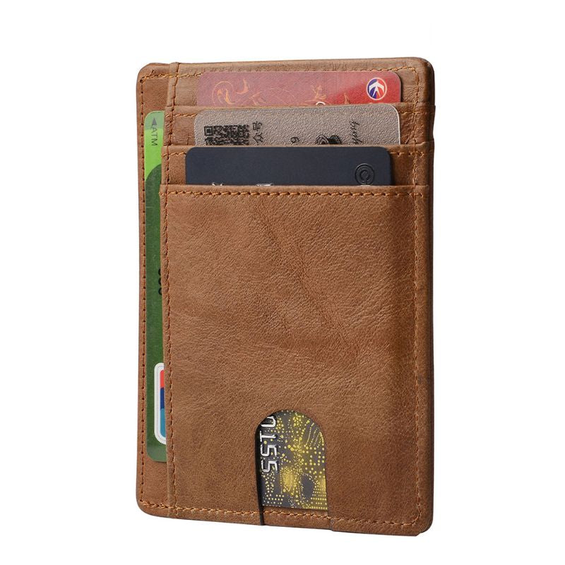 Carteira fina de couro com bloqueio de RFID Porta-cartões de crédito Porta-moedas Moda unissex comporta até 12 cartões - A.S Foco