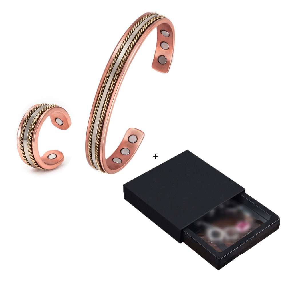 Pulseira de Cobre Magnético Anel de Energia de Cura para Mulheres Anel de Punho Ajustável em Ouro Rosa Pulseiras Bangles - A.S Foco