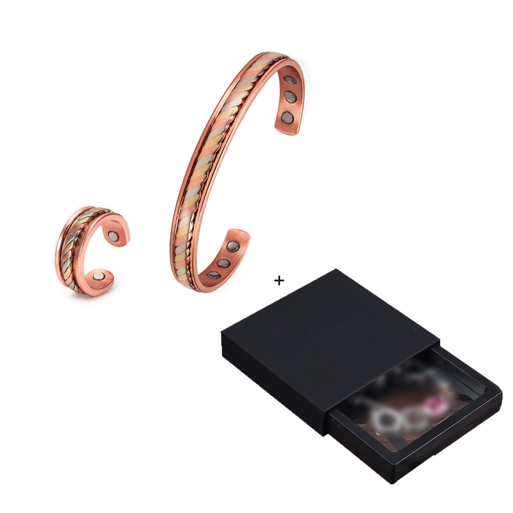 Pulseira de Cobre Magnético Anel de Energia de Cura para Mulheres Anel de Punho Ajustável em Ouro Rosa Pulseiras Bangles - A.S Foco