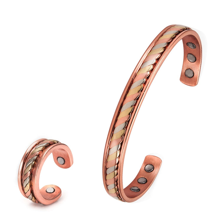 Pulseira de Cobre Magnético Anel de Energia de Cura para Mulheres Anel de Punho Ajustável em Ouro Rosa Pulseiras Bangles - A.S Foco
