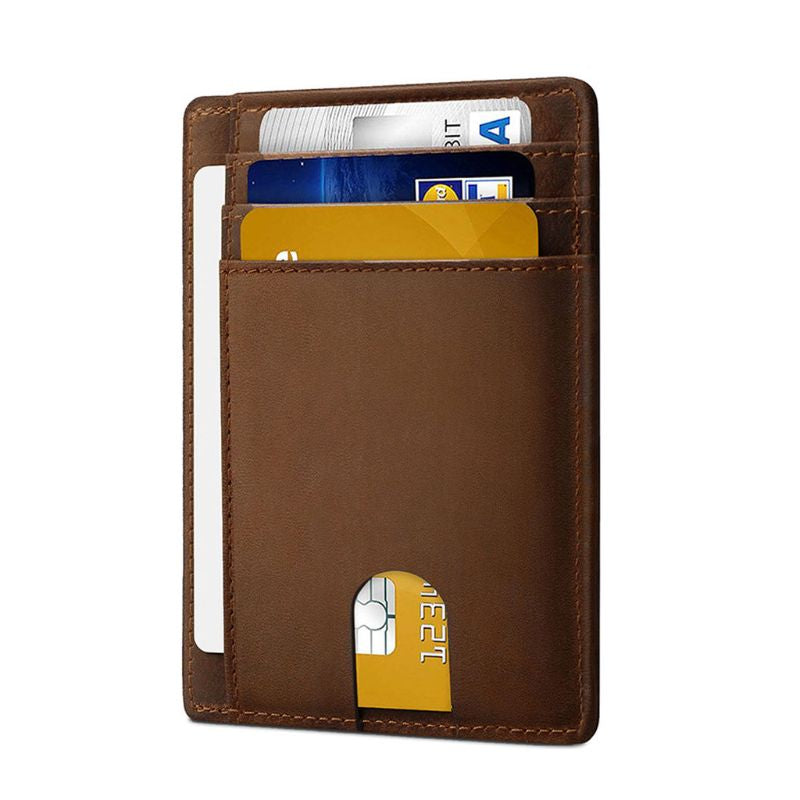 Carteira fina de couro com bloqueio de RFID Porta-cartões de crédito Porta-moedas Moda unissex comporta até 12 cartões - A.S Foco