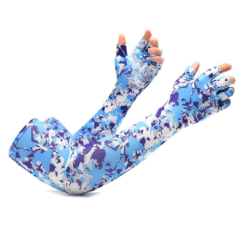 Mangas de braço esportivas proteção solar UV mangas geladas com punho de 5 dedos - A.S Foco