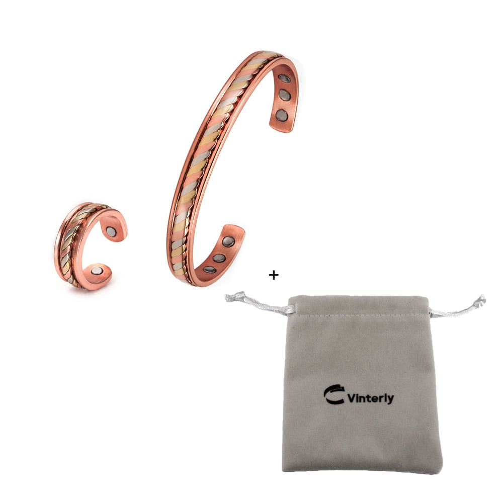 Pulseira de Cobre Magnético Anel de Energia de Cura para Mulheres Anel de Punho Ajustável em Ouro Rosa Pulseiras Bangles - A.S Foco