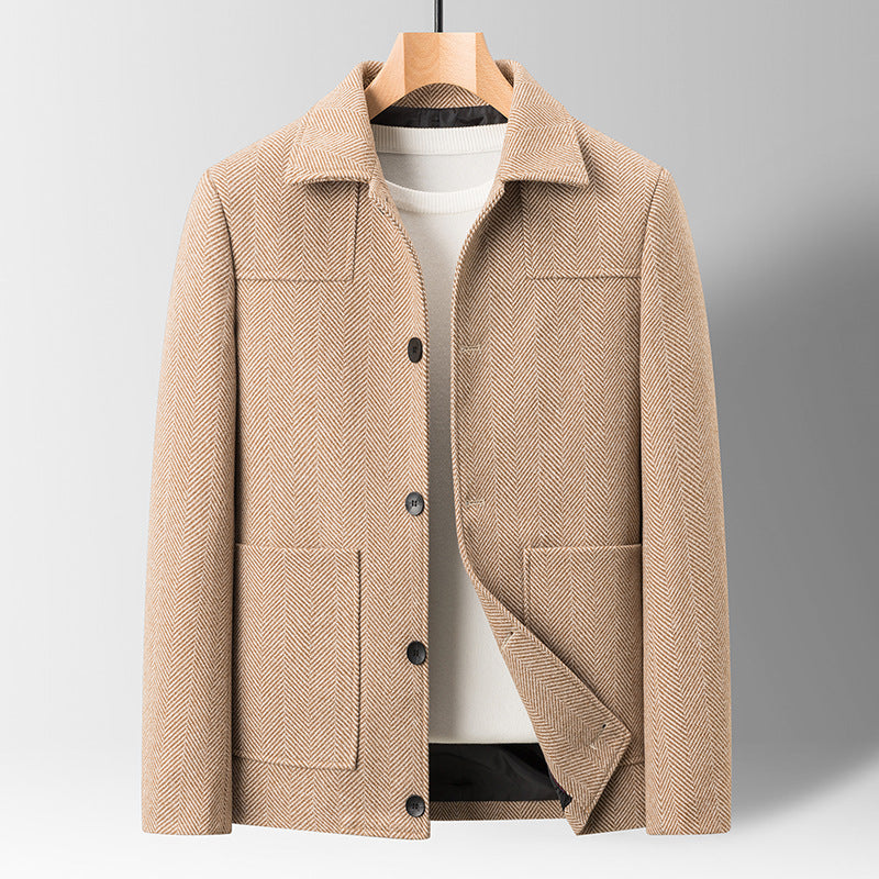 Chaqueta de lana con solapa delgada para hombre de mediana edad, tridimensional