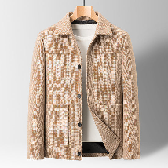 Middle-aged Men Slim Lapel Woolen Jacket Three-dimensional