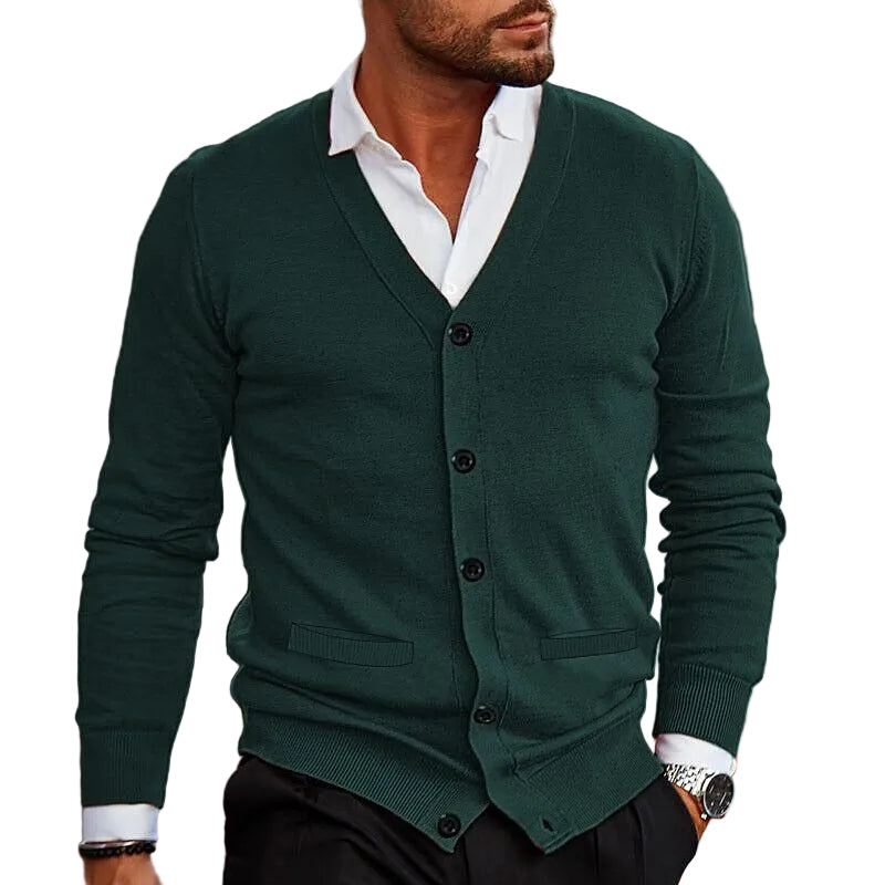 Cardigã masculino de malha, modelagem slim, para outono e inverno.