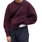 Suéter de punto de color liso para hombre, jersey informal holgado de manga larga