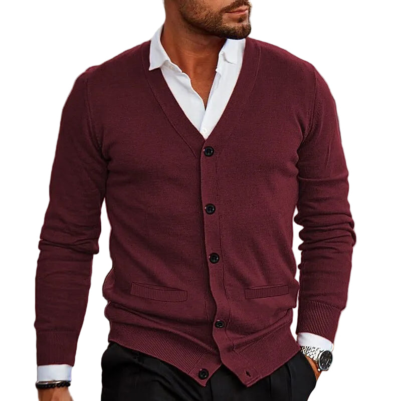 Cardigã masculino de malha, modelagem slim, para outono e inverno.