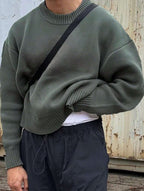 Suéter de punto de color liso para hombre, jersey informal holgado de manga larga