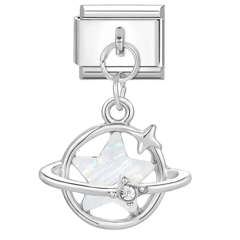 Charm Italiano de Acero Inoxidable – Diseño Ball No.8, Corazón, Cereza, Arcoíris, Gatos y Flores para Pulseras de 9mm