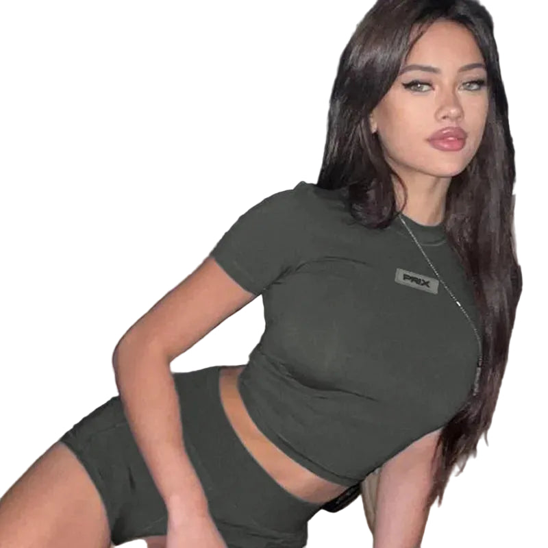 Hugcitar Estampado de letras Cuello redondo Manga corta Sexy.