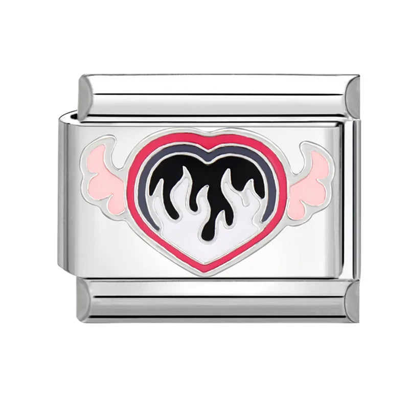 Charm Italiano de Acero Inoxidable – Diseño Ball No.8, Corazón, Cereza, Arcoíris, Gatos y Flores para Pulseras de 9mm