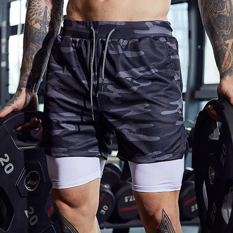 Pantalones cortos deportivos para hombre ropa deportiva fresca de dos pisos.