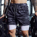 Pantalones cortos deportivos para hombre ropa deportiva fresca de dos pisos.