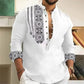 Camisa Masculina de 7 Botones – Manga Larga, Cuello Henley en V y Estilo Casual Holgado