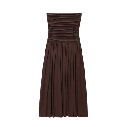Vestido Elegante Sin Hombros para Mujer – Diseño Strapless con Pliegues Modernos