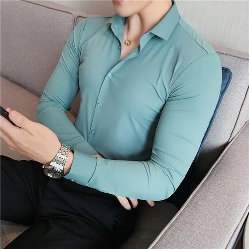 Camisa para Hombre Tallas Grandes 4XL–M – Alta Elasticidad, Sin Costuras y Manga Larga