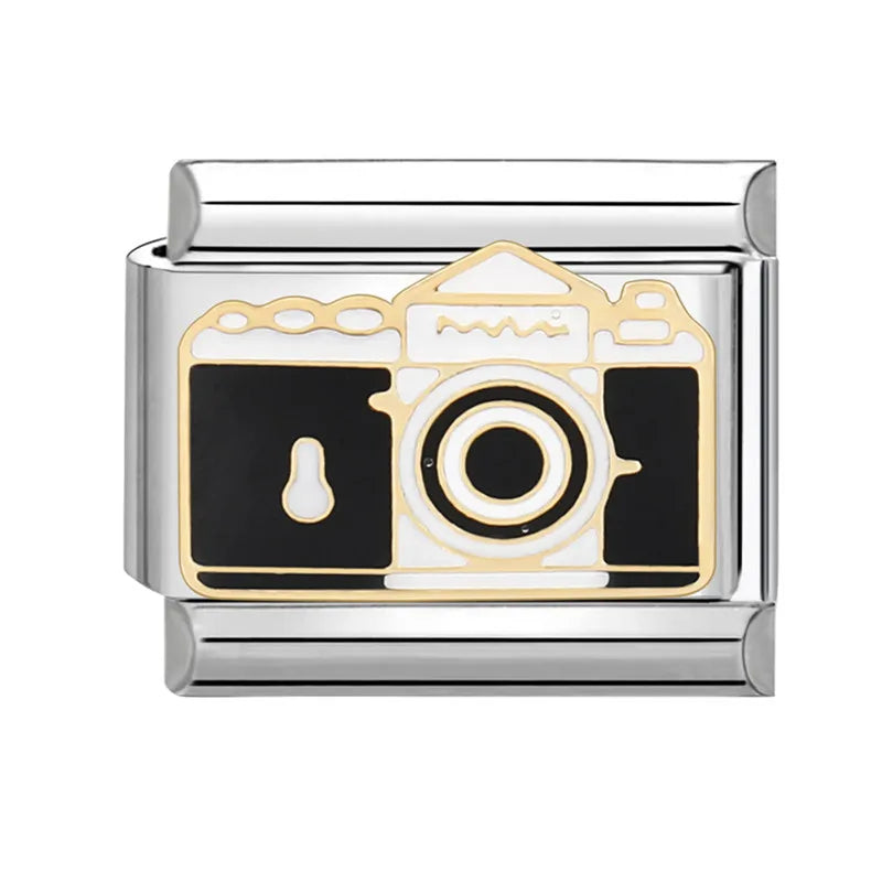 Charm Italiano de Acero Inoxidable – Diseño Ball No.8, Corazón, Cereza, Arcoíris, Gatos y Flores para Pulseras de 9mm