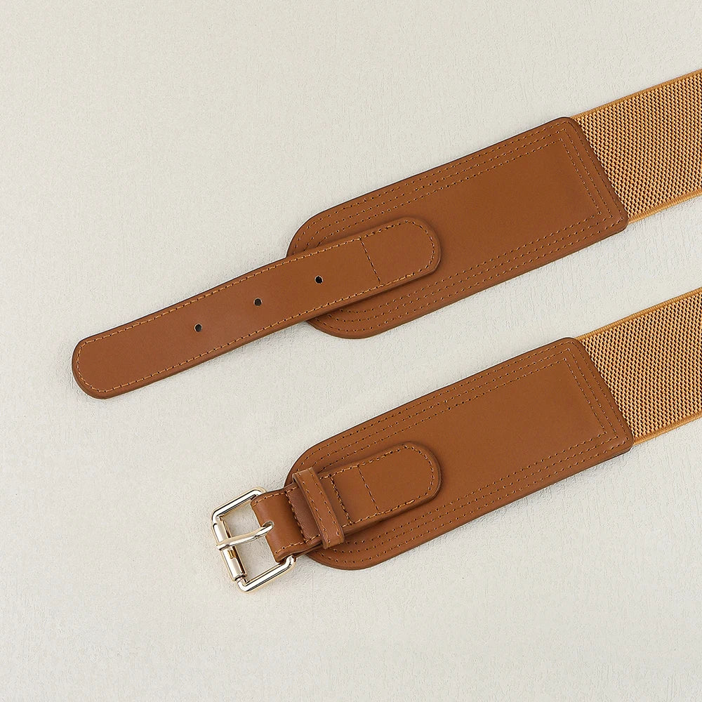 Cinturón Ancho Elástico para Mujer – Hebilla Cuadrada Estilo Moda para Chaquetas y Trajes