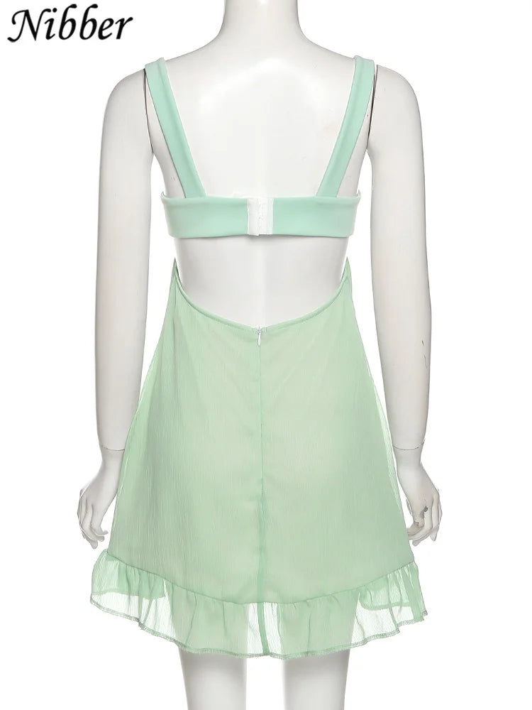 Vestido Elegante para Mujer – Diseño Cutout con Tirantes y Volantes2023