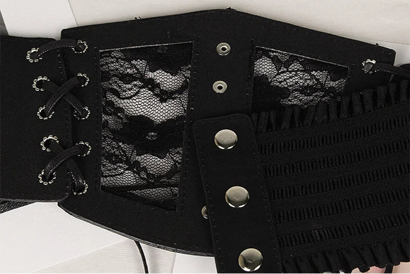 Cinturón Corset Retro para Mujer – Cinturón Elástico de Encaje con Hebilla de Aguja Estilo Goth/Punk