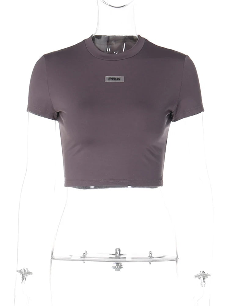 Hugcitar Estampado de letras Cuello redondo Manga corta Sexy.