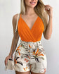 Conjunto de 2 Piezas para Mujer – Camiseta de Tirantes y Shorts con Estampado de Plantas