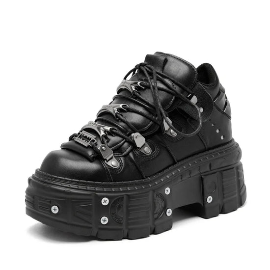 Zapatos de Mujer Estilo Punk – Plataforma, Cordones, Decoración Metálica y Estética Gótica