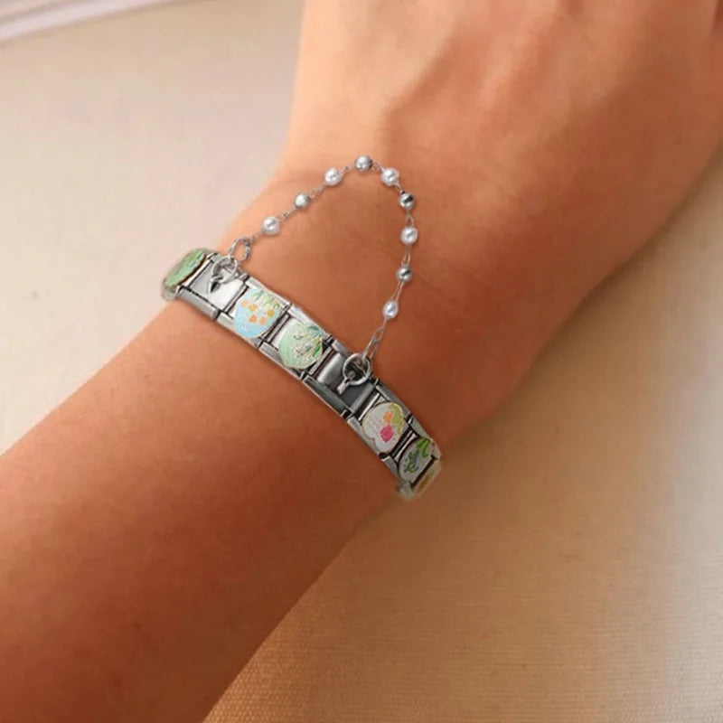 Charm Italiano de Acero Inoxidable – Diseño Ball No.8, Corazón, Cereza, Arcoíris, Gatos y Flores para Pulseras de 9mm