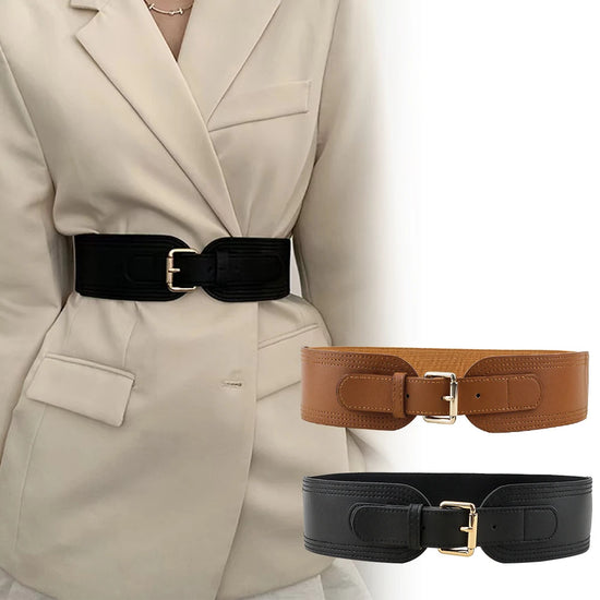 Cinturón Ancho Elástico para Mujer – Hebilla Cuadrada Estilo Moda para Chaquetas y Trajes
