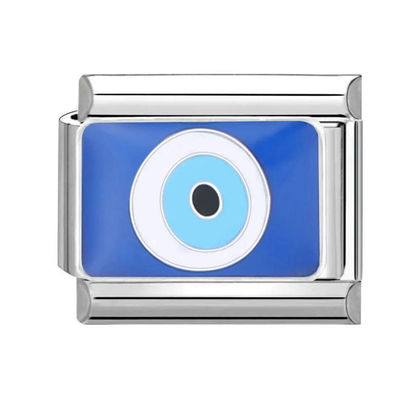 Charm Italiano de Acero Inoxidable – Diseño Ball No.8, Corazón, Cereza, Arcoíris, Gatos y Flores para Pulseras de 9mm